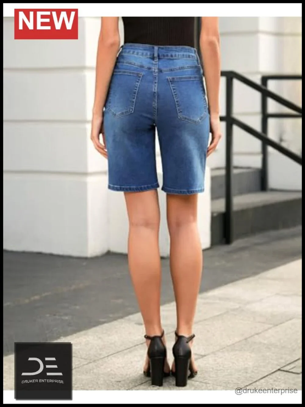 Women's Bermuda Jean Shorts High Waisted Stretchy Denim Jorts with Pockets